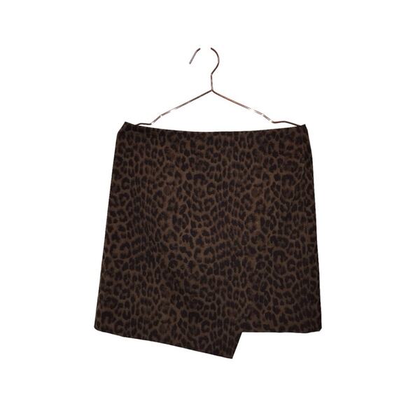 Ann Taylor Brown & Black Leopard Print Asymmetrical Wool Skirt 8 - Picture 2 of 5